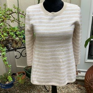 AQUA 100% Cashmere sweater size Small. Tan with white stripes.